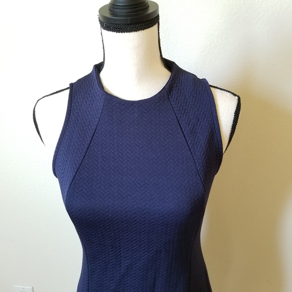 Soprano Navy Blue Quilted Chevron Mini Dress - Picture 3 of 7